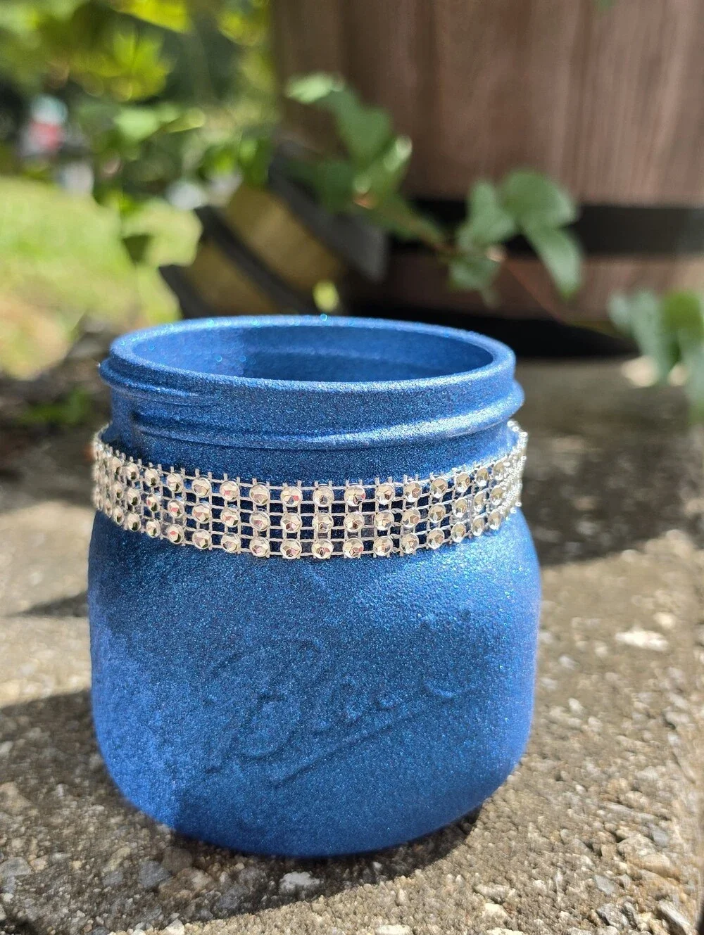 Blue Glitter Bling Rhinestone Pint Widemouth Mason Jar for Wedding